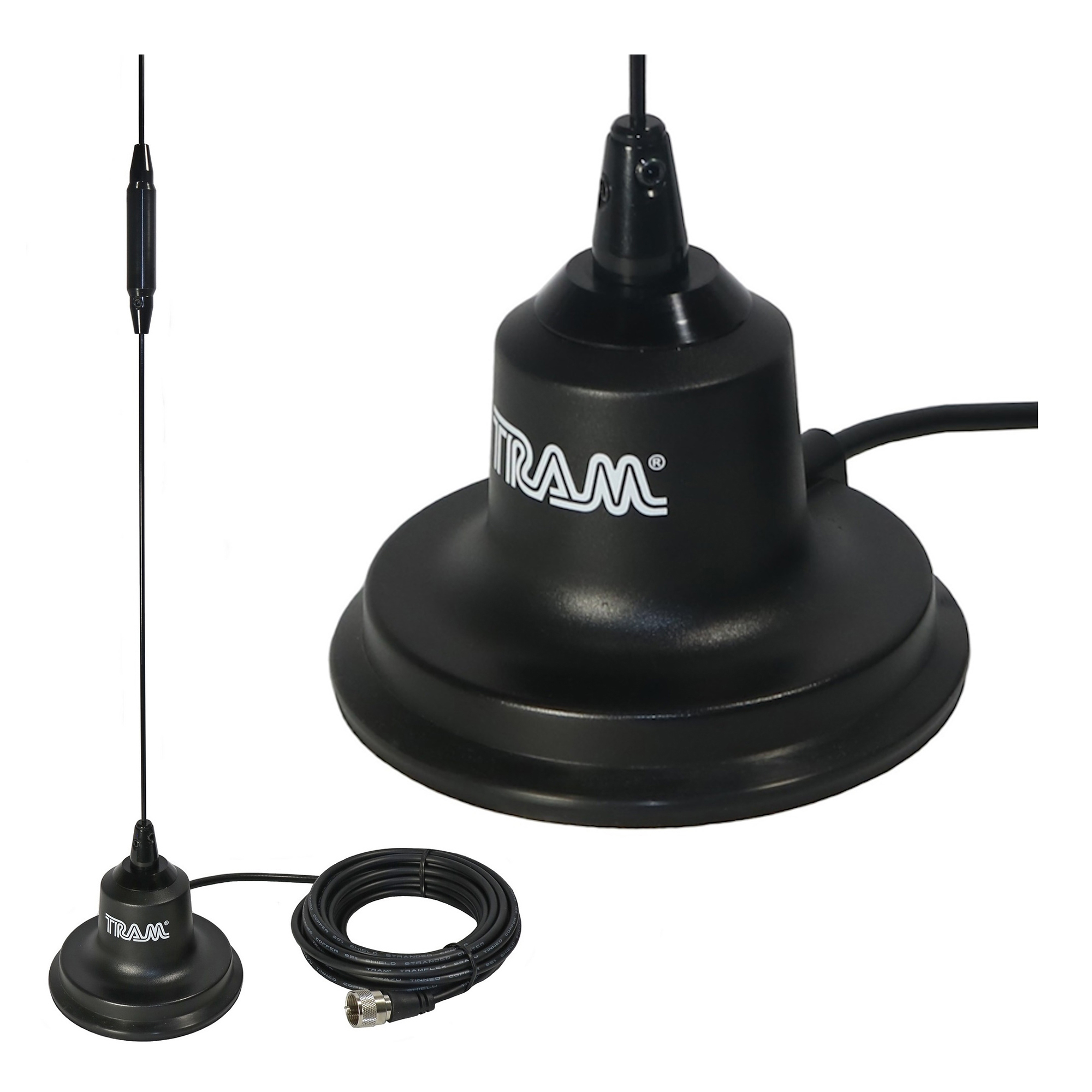 Tram Dual-Band Magnet Antenna Kit — 144 to 148 MHz VHF, 440 to 450 MHz UHF, 37.25in. Tall, 4in. Magnet, Rubber Boot, Model# 11860